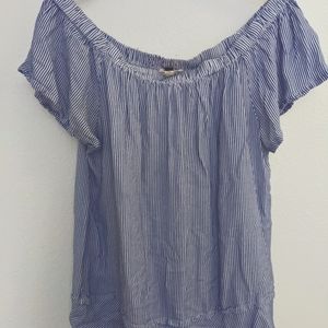Cupio off the shoulder blue and white blouse